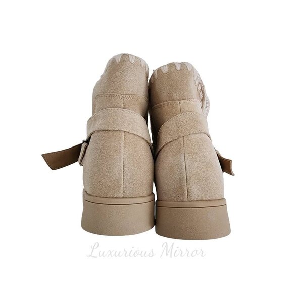 Blondo Faux Fur Boots Waterproof Ankle Cow Suede Anna Brown Lined Womens 11M New - Picture 6 of 8